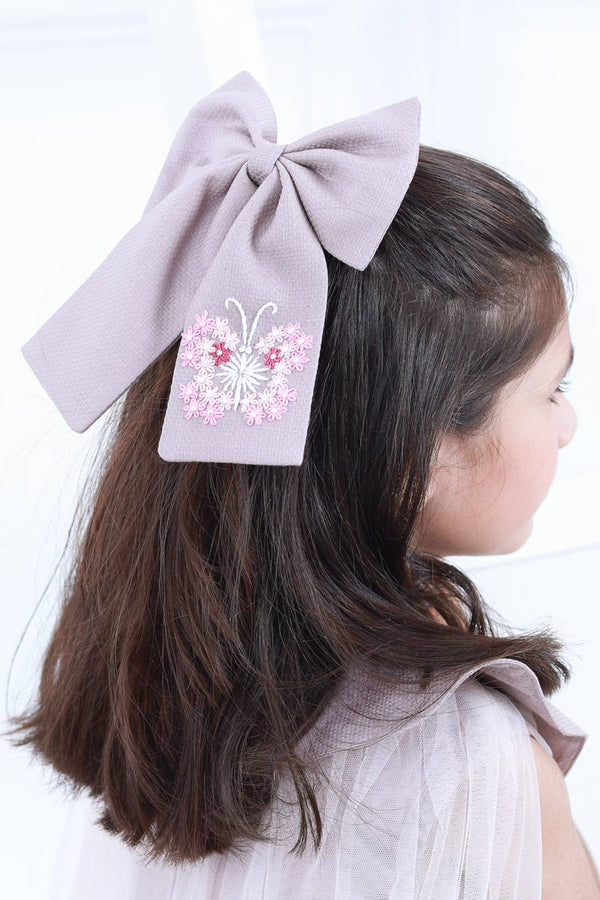 The Grey Butterfly Hand Embroidered Bow