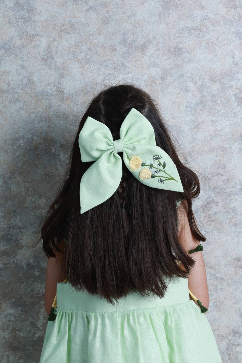 The Yellow Flowers Hand Embroidered Bow
