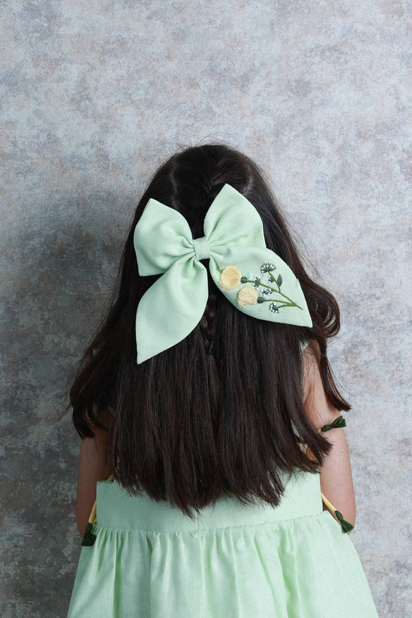 The Yellow Flowers Hand Embroidered Bow