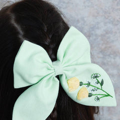 The Yellow Flowers Hand Embroidered Bow