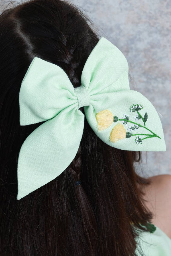The Yellow Flowers Hand Embroidered Bow