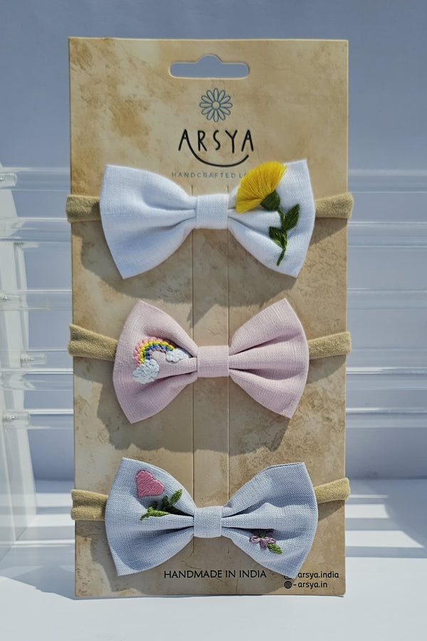Rainbow hearts set of 3 baby headbands